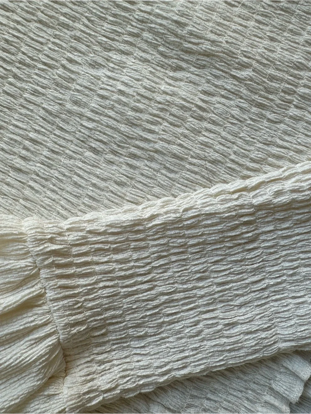 Anthropologie Cream Smocked Long-Sleeve Blouse